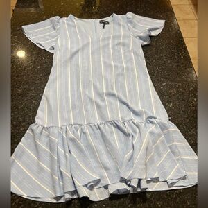 BCBG Sky Blue and White Striped V-Neck Blouse